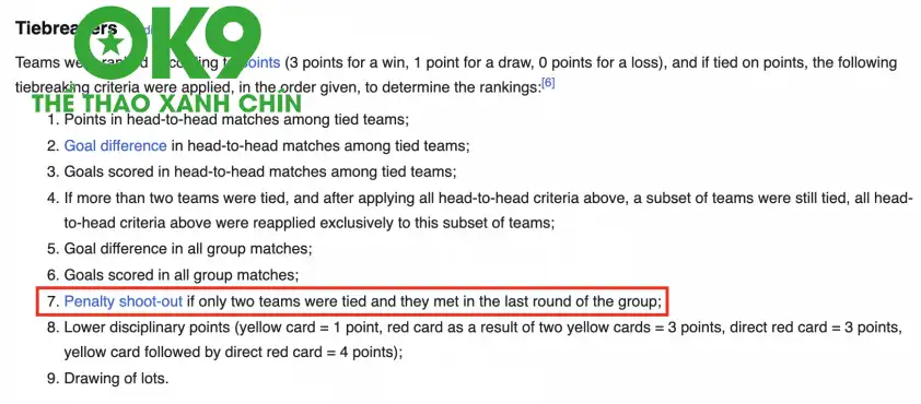 Loạt penalty được dùng đến nếu như cả 2 đội bằng nhau ở mọi chỉ số